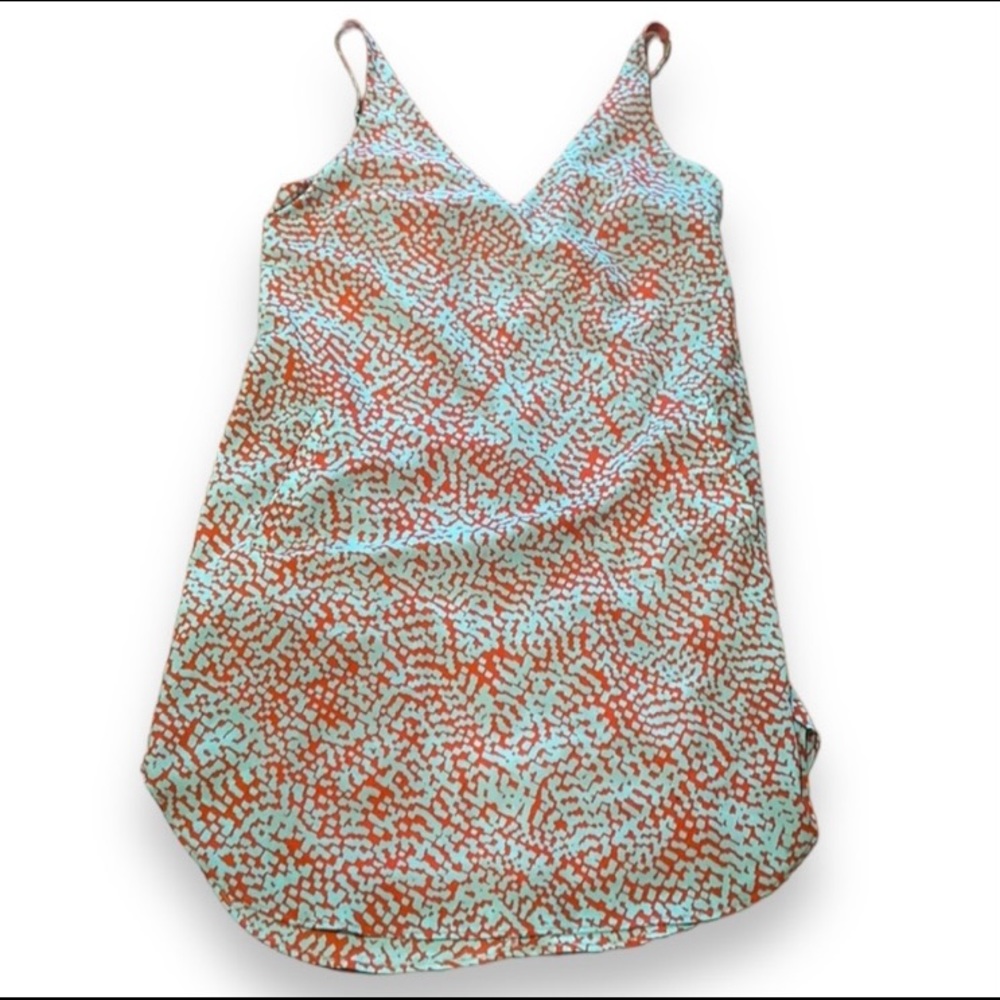 Wayf orange and turquoise print slip dress